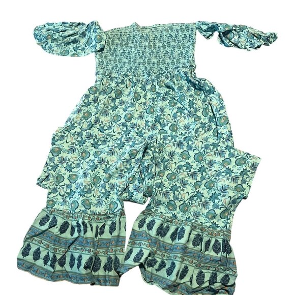 NWT B.O.G. Collective Boho Bohemian Jumpsuit Romper Blue Paisley Print Large - Picture 5 of 6